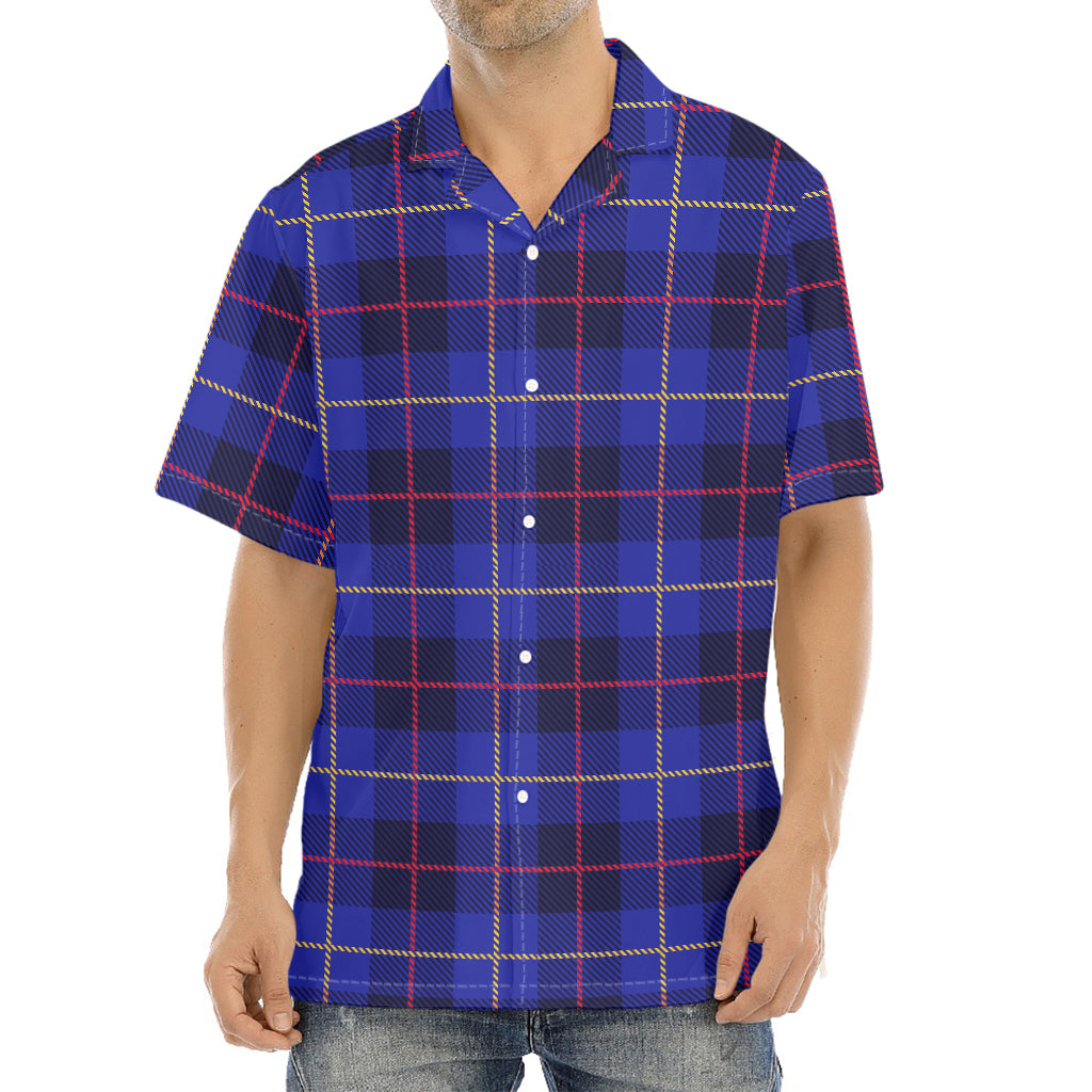Deep Blue Stewart Tartan Print Aloha Shirt