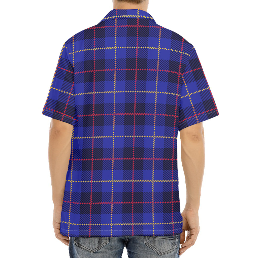 Deep Blue Stewart Tartan Print Aloha Shirt