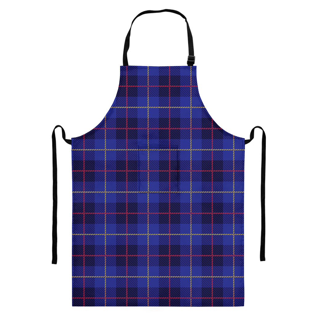 Deep Blue Stewart Tartan Print Bib Apron With Pocket