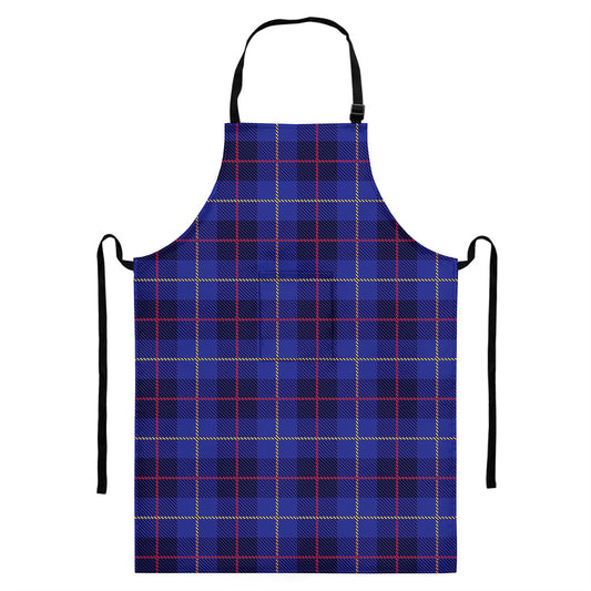 Deep Blue Stewart Tartan Print Bib Apron With Pocket