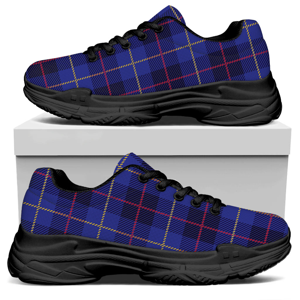 Deep Blue Stewart Tartan Print Black Chunky Shoes