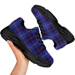 Deep Blue Stewart Tartan Print Black Chunky Shoes