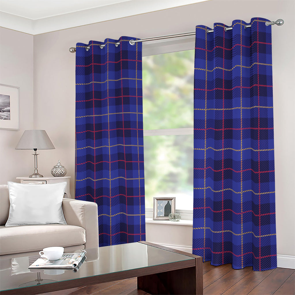 Deep Blue Stewart Tartan Print Blackout Grommet Curtains