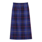 Deep Blue Stewart Tartan Print Cotton Front Slit Maxi Skirt