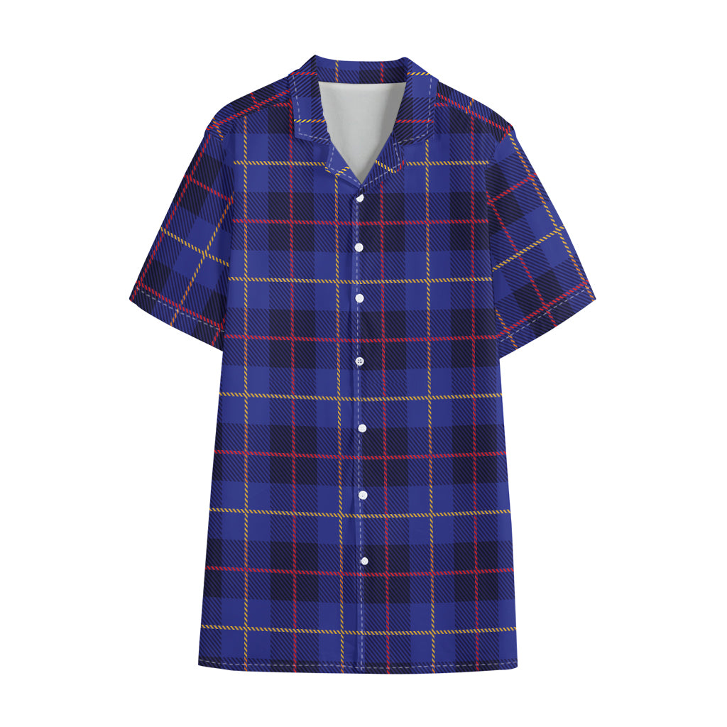 Deep Blue Stewart Tartan Print Cotton Hawaiian Shirt