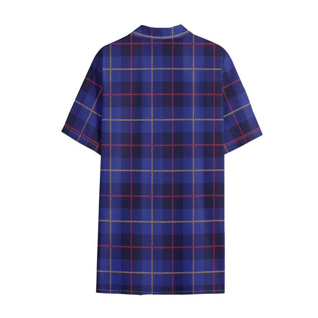 Deep Blue Stewart Tartan Print Cotton Hawaiian Shirt