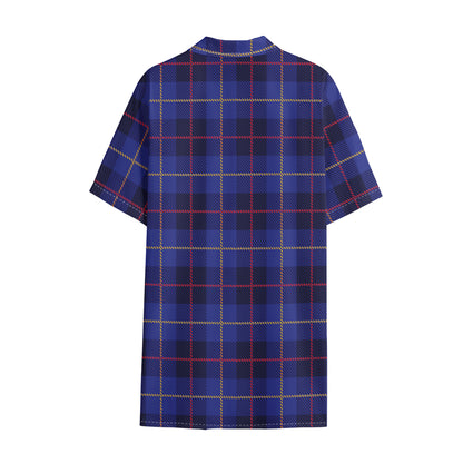 Deep Blue Stewart Tartan Print Cotton Hawaiian Shirt