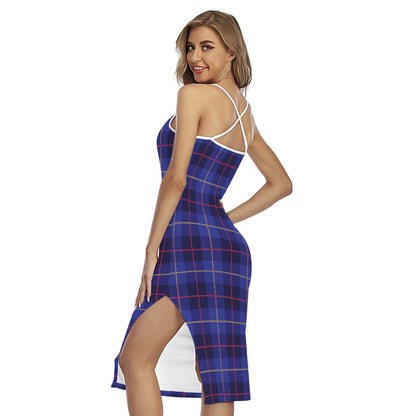 Deep Blue Stewart Tartan Print Cross Back Cami Dress
