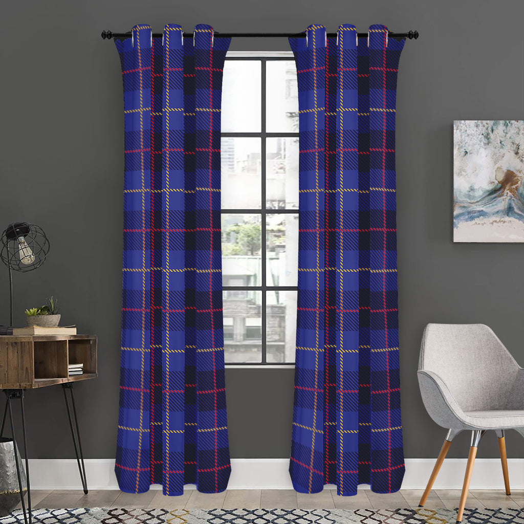 Deep Blue Stewart Tartan Print Curtain