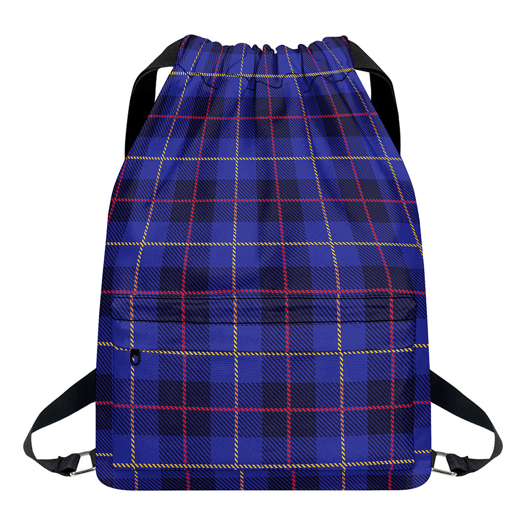 Deep Blue Stewart Tartan Print Drawstring Backpack