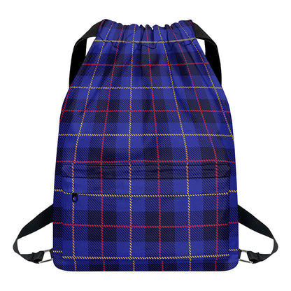 Deep Blue Stewart Tartan Print Drawstring Backpack