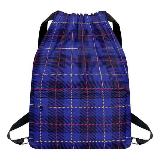 Deep Blue Stewart Tartan Print Drawstring Backpack