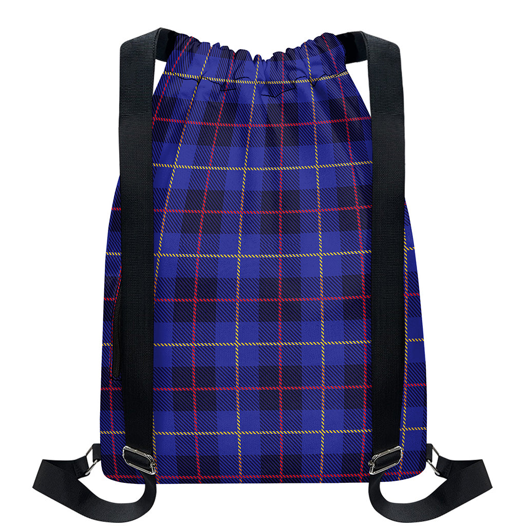Deep Blue Stewart Tartan Print Drawstring Backpack