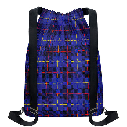Deep Blue Stewart Tartan Print Drawstring Backpack