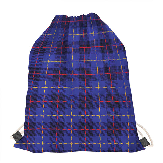 Deep Blue Stewart Tartan Print Drawstring Bag
