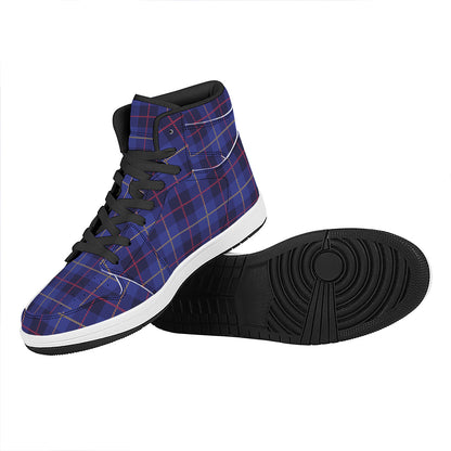 Deep Blue Stewart Tartan Print High Top Leather Sneakers