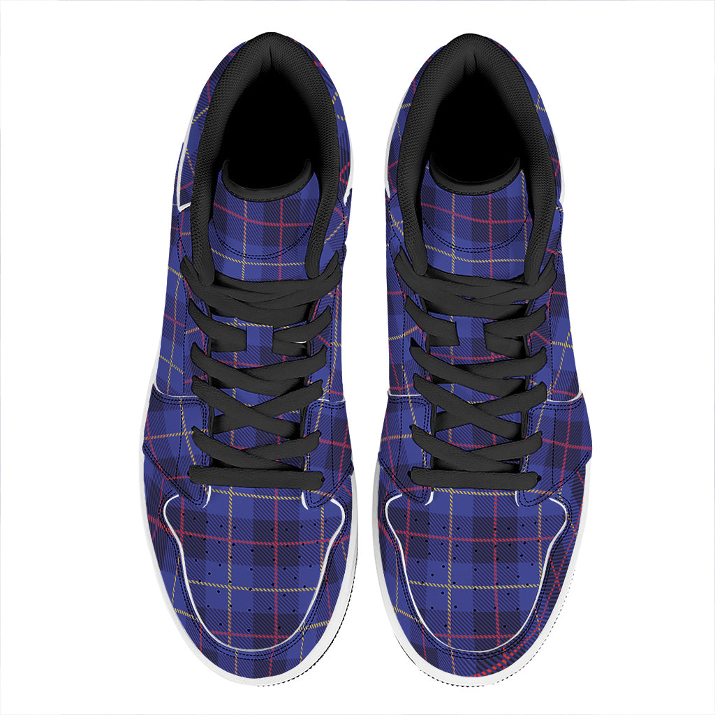 Deep Blue Stewart Tartan Print High Top Leather Sneakers