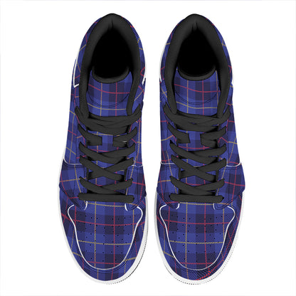 Deep Blue Stewart Tartan Print High Top Leather Sneakers