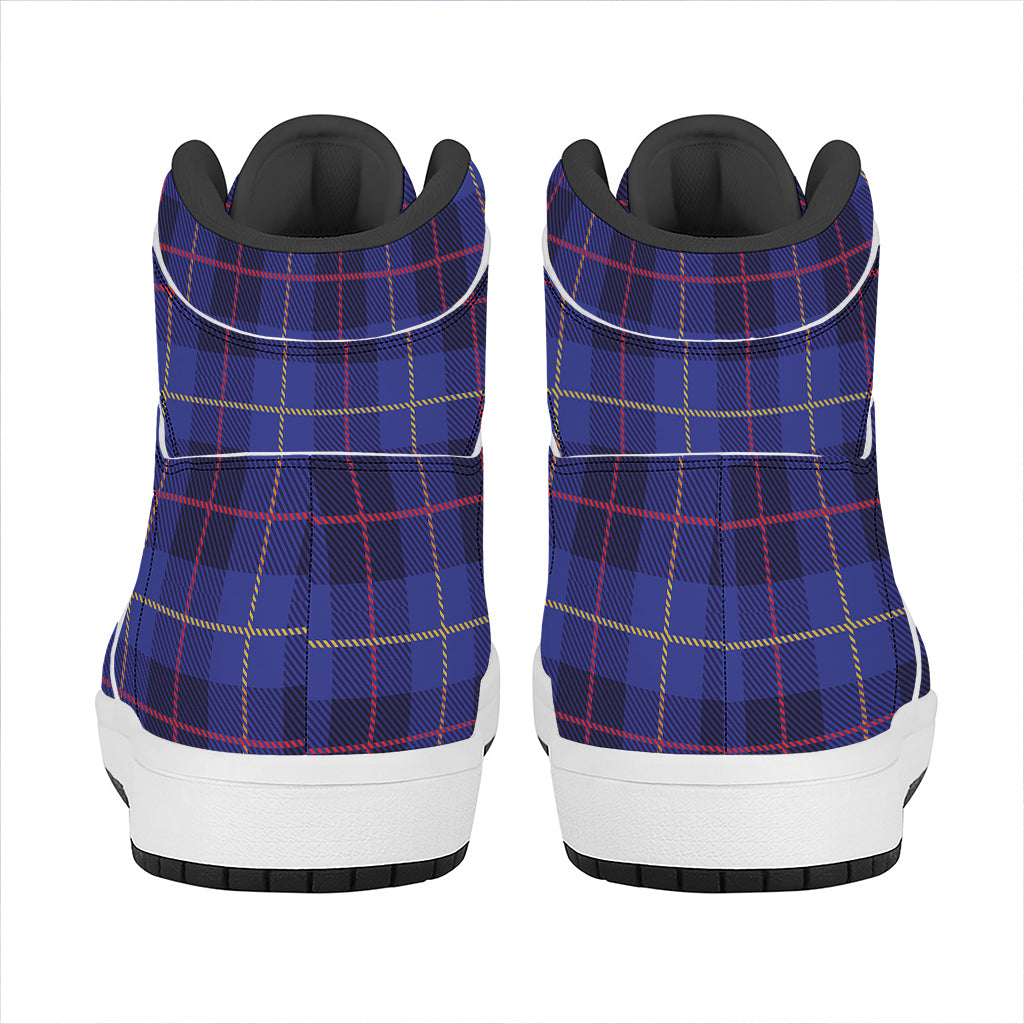 Deep Blue Stewart Tartan Print High Top Leather Sneakers