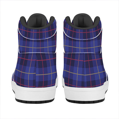 Deep Blue Stewart Tartan Print High Top Leather Sneakers