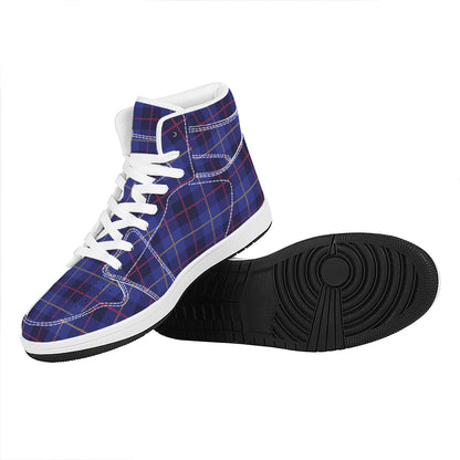 Deep Blue Stewart Tartan Print High Top Leather Sneakers