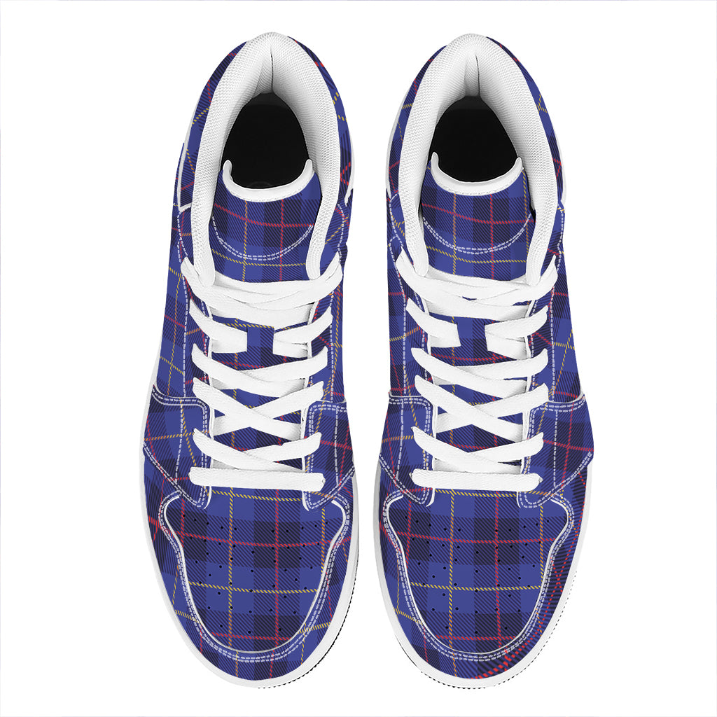 Deep Blue Stewart Tartan Print High Top Leather Sneakers