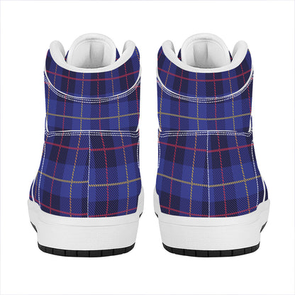 Deep Blue Stewart Tartan Print High Top Leather Sneakers