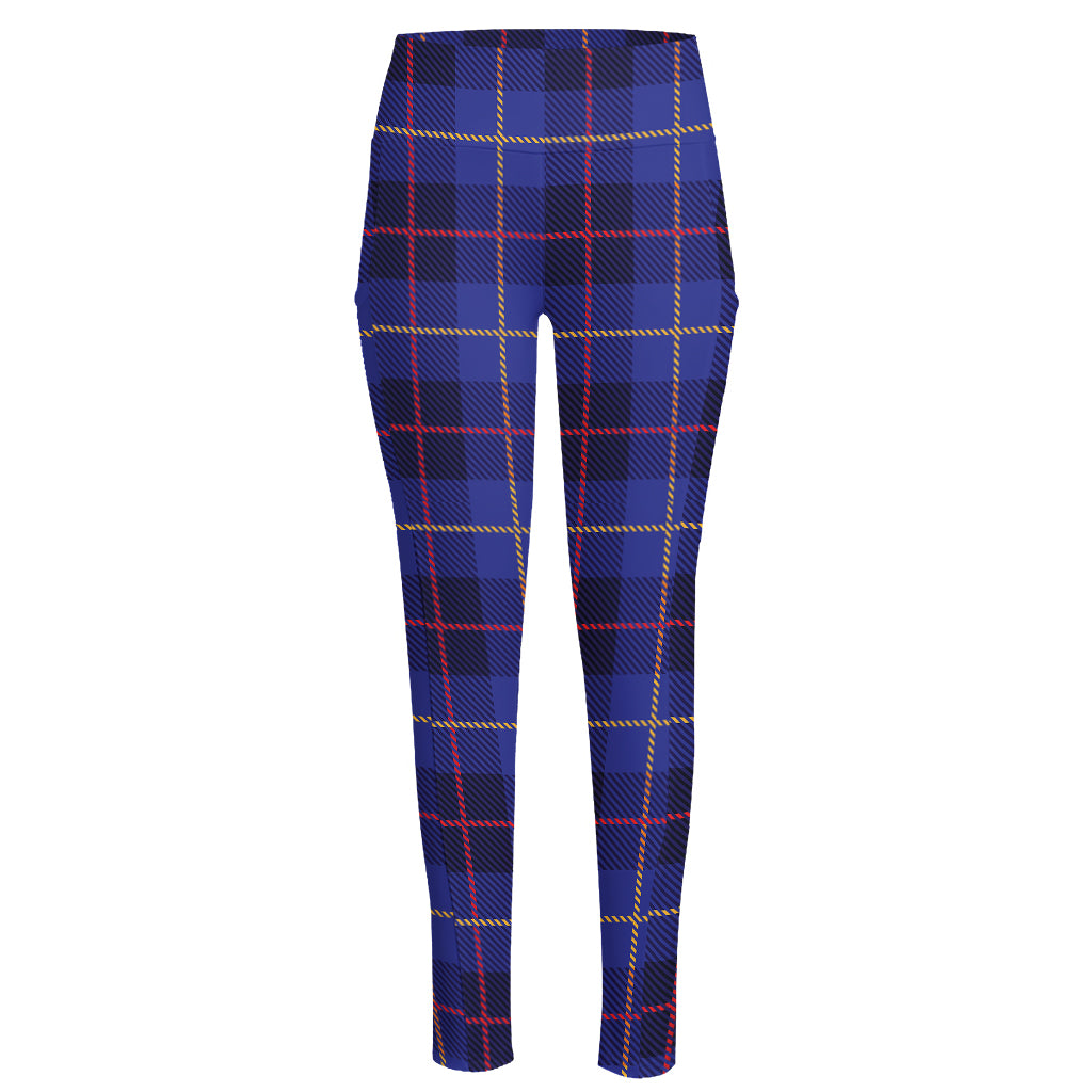 Deep Blue Stewart Tartan Print High-Waisted Pocket Leggings