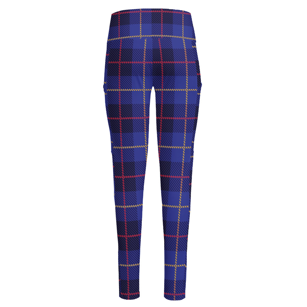Deep Blue Stewart Tartan Print High-Waisted Pocket Leggings