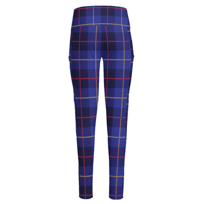 Deep Blue Stewart Tartan Print High-Waisted Pocket Leggings