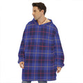 Deep Blue Stewart Tartan Print Hoodie Blanket