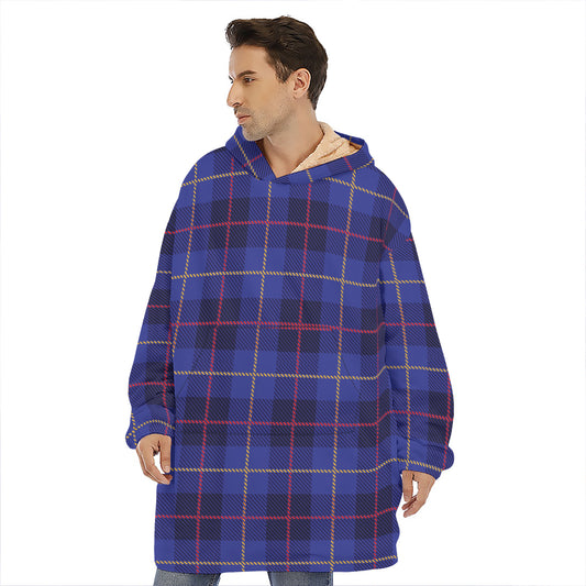 Deep Blue Stewart Tartan Print Hoodie Blanket