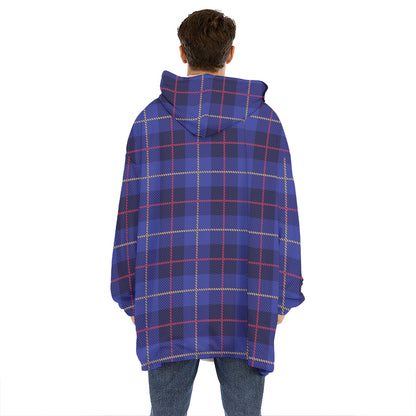 Deep Blue Stewart Tartan Print Hoodie Blanket