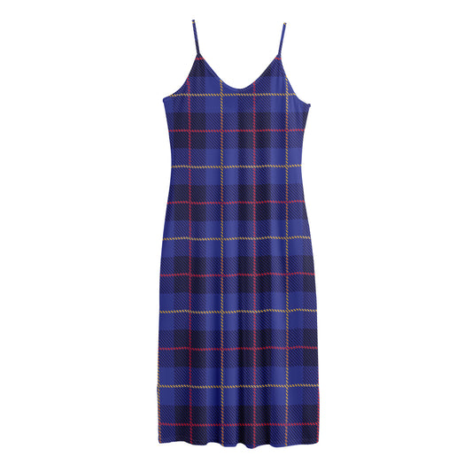 Deep Blue Stewart Tartan Print Jersey Midi Cami Dress
