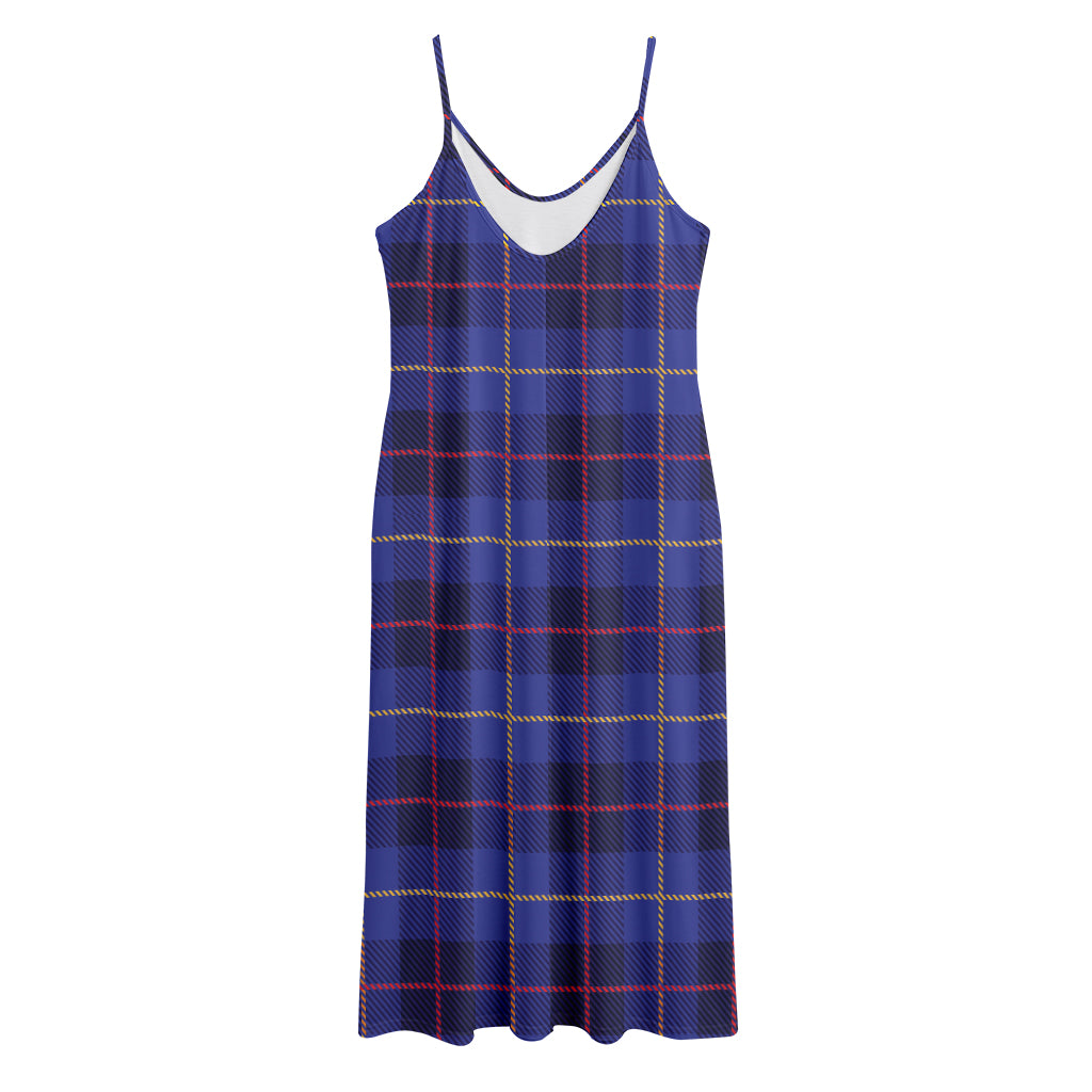 Deep Blue Stewart Tartan Print Jersey Midi Cami Dress