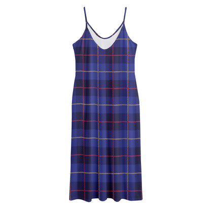Deep Blue Stewart Tartan Print Jersey Midi Cami Dress