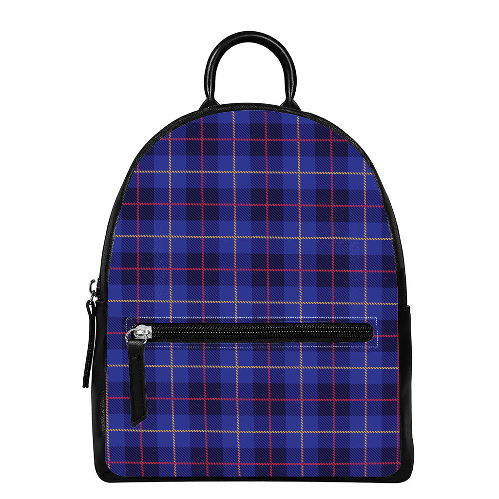 Deep Blue Stewart Tartan Print Leather Backpack