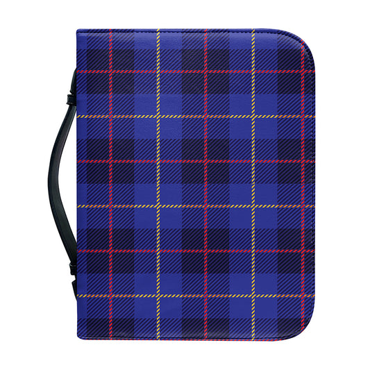 Deep Blue Stewart Tartan Print Leather Bible Cover
