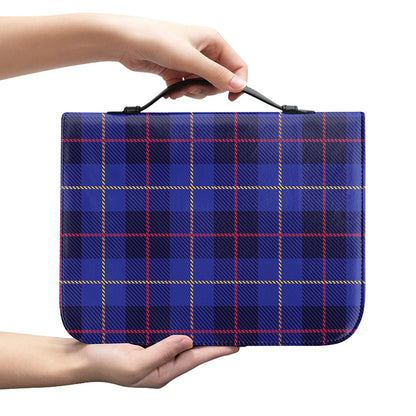 Deep Blue Stewart Tartan Print Leather Bible Cover