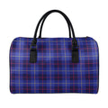 Deep Blue Stewart Tartan Print Leather Duffel Bag