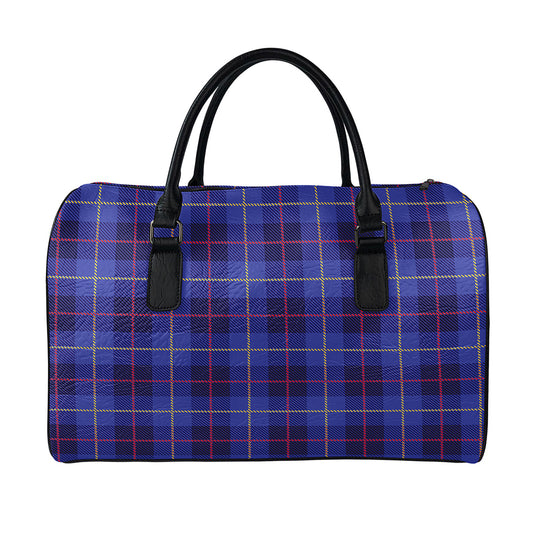 Deep Blue Stewart Tartan Print Leather Duffle Bag