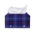 Deep Blue Stewart Tartan Print Leather Tissue Box Cover