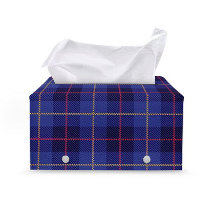 Deep Blue Stewart Tartan Print Leather Tissue Box Cover