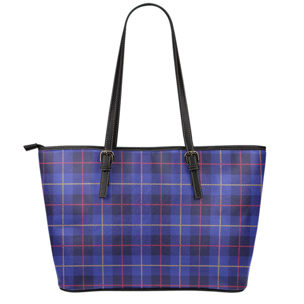 Deep Blue Stewart Tartan Print Leather Tote Bag