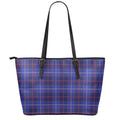 Deep Blue Stewart Tartan Print Leather Tote Bag With Zipper