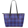 Deep Blue Stewart Tartan Print Leather Tote Bag