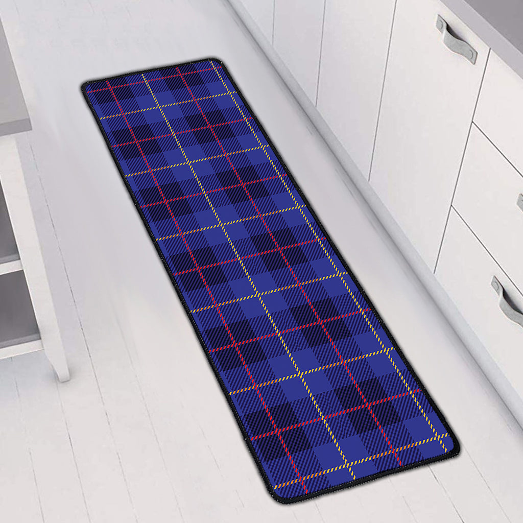 Deep Blue Stewart Tartan Print Long Kitchen Mat