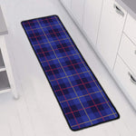 Deep Blue Stewart Tartan Print Long Kitchen Mat