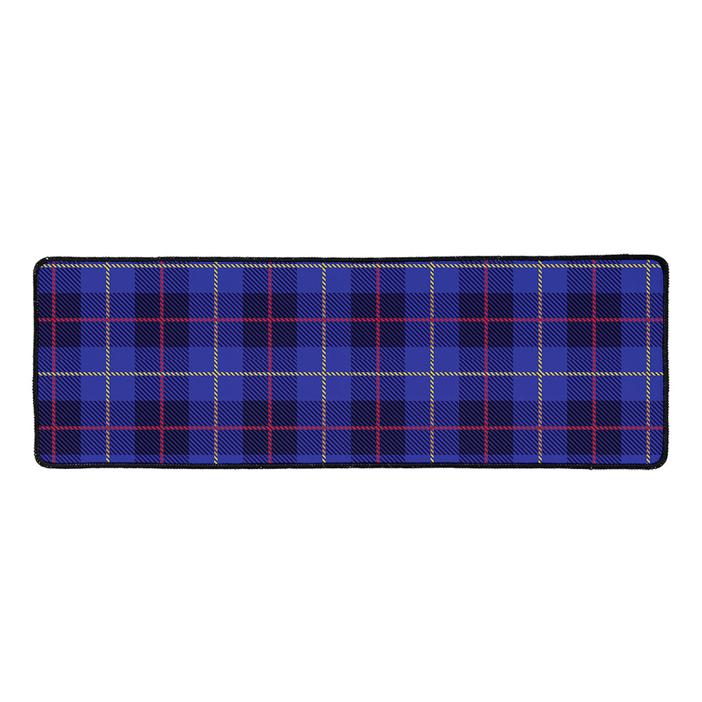 Deep Blue Stewart Tartan Print Long Kitchen Mat