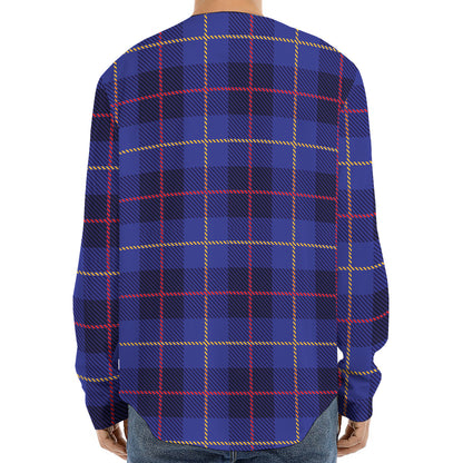 Deep Blue Stewart Tartan Print Long Sleeve Baseball Jersey